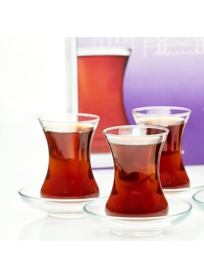 دبي كريستال طقم أكواب شاي تركية مع صحون (12 قطعة)، طقم أكواب شاي زجاجية، أكواب شاي عربية فارسية (120 مل/4 أونصة) - Image 3